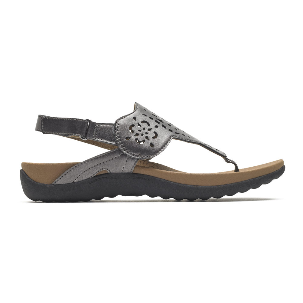 Rockport Singapore Womens Sandals - Ridge Circle Cutout Thong Grey - VD1875620